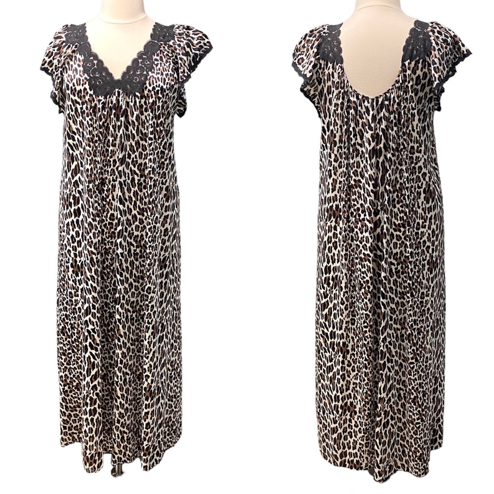 VANITY FAIR vintage nightgown nightie leopard print long muumuu maxi LINGERIE XL